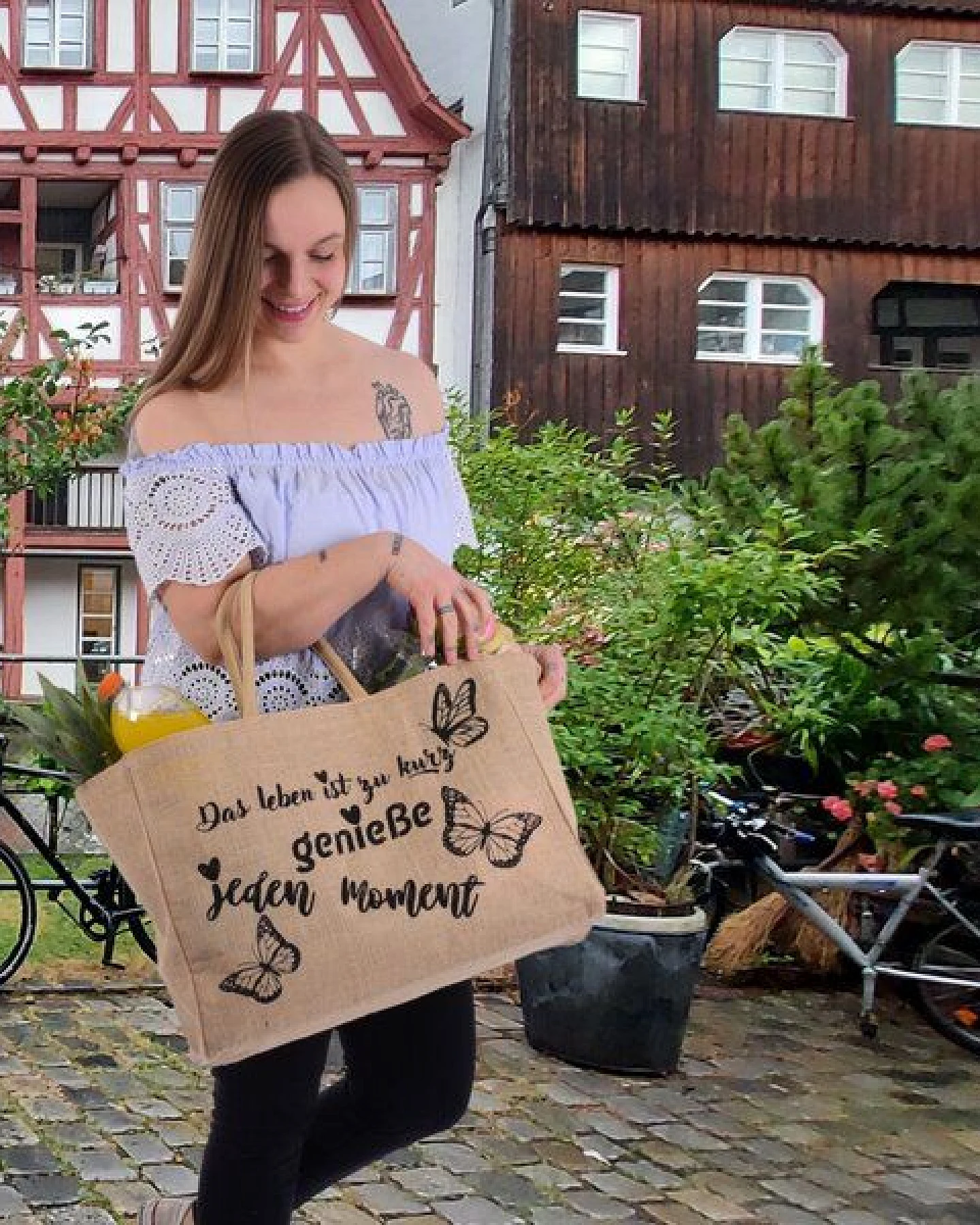 Domelo große Jute Einkaufskorb, Vegane Einkaufstasche nachhaltige Handtasche/ Shopper – Ansicht 2