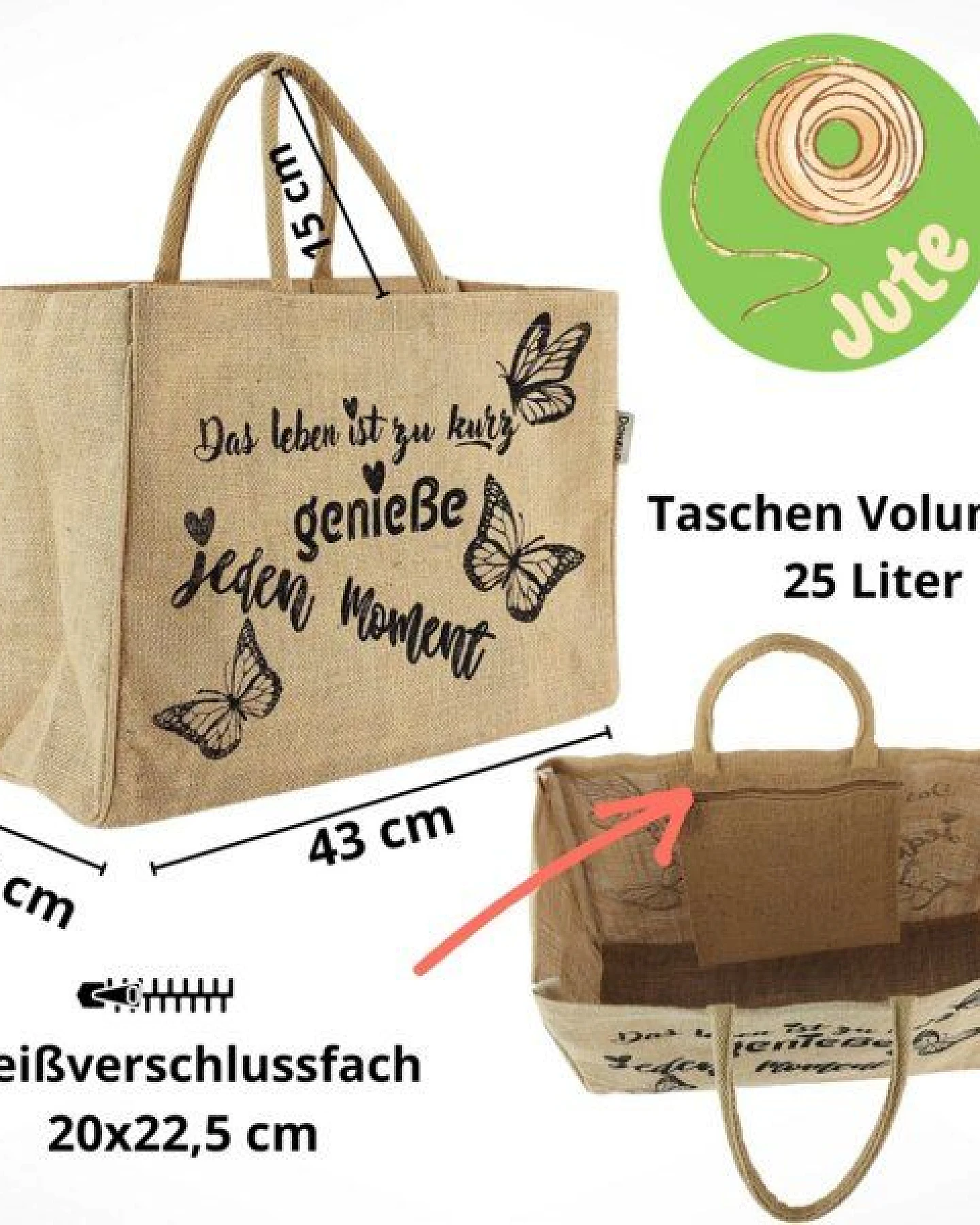 Domelo große Jute Einkaufskorb, Vegane Einkaufstasche nachhaltige Handtasche/ Shopper – Ansicht 3