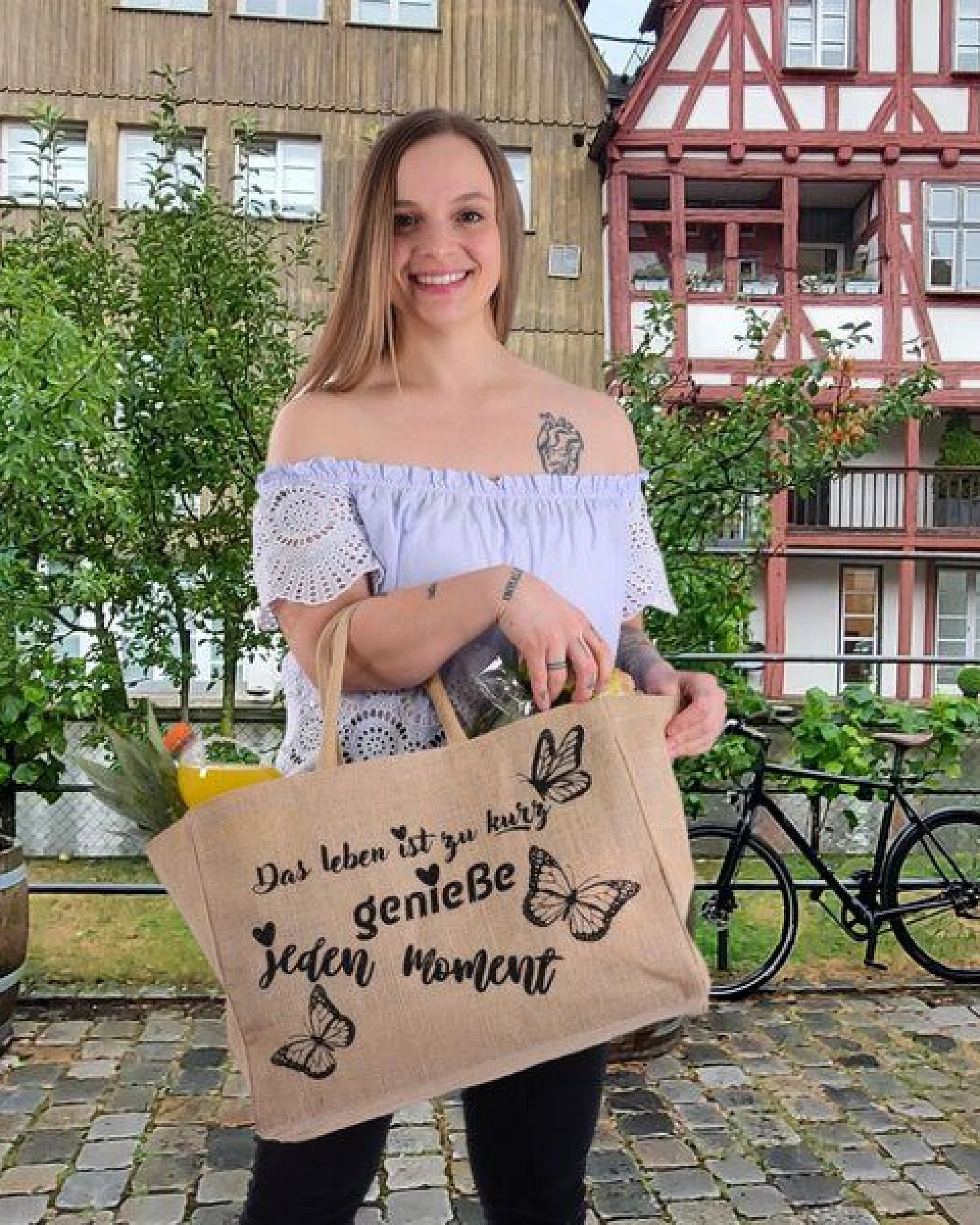 Domelo große Jute Einkaufskorb, Vegane Einkaufstasche nachhaltige Handtasche/ Shopper – Ansicht 4