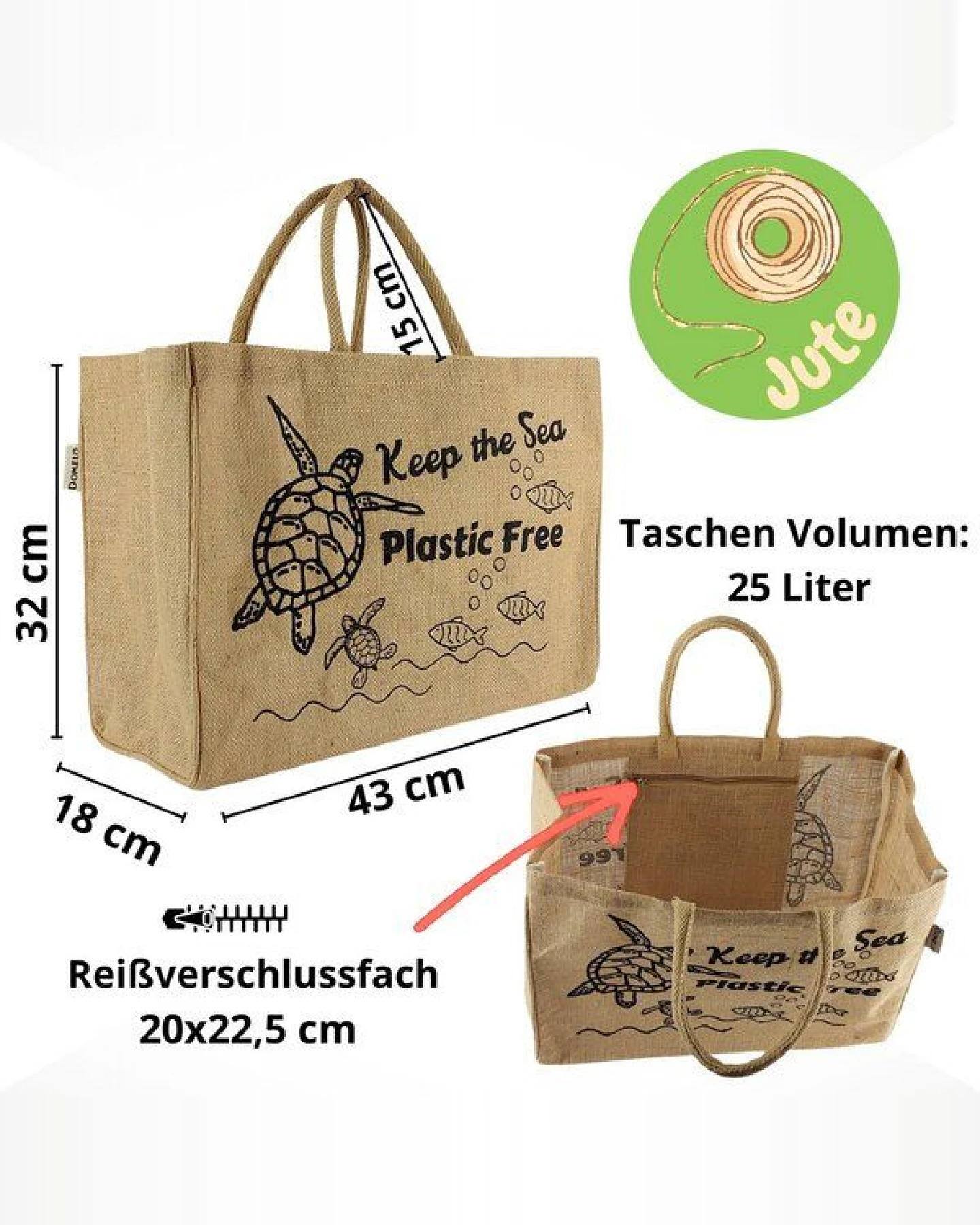 Domelo große Jute Einkaufskorb, Vegane Einkaufstasche Handtasche/ Shopper – Ansicht 3