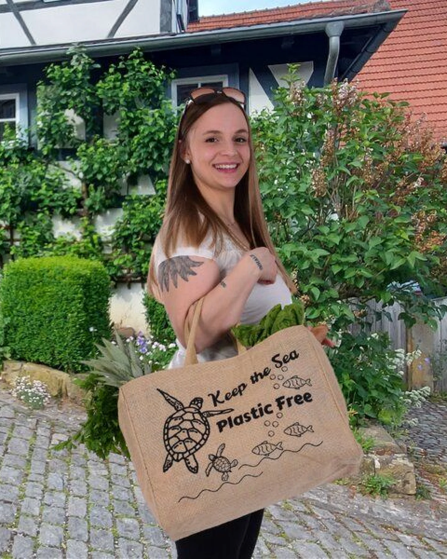Domelo große Jute Einkaufskorb, Vegane Einkaufstasche Handtasche/ Shopper – Ansicht 4
