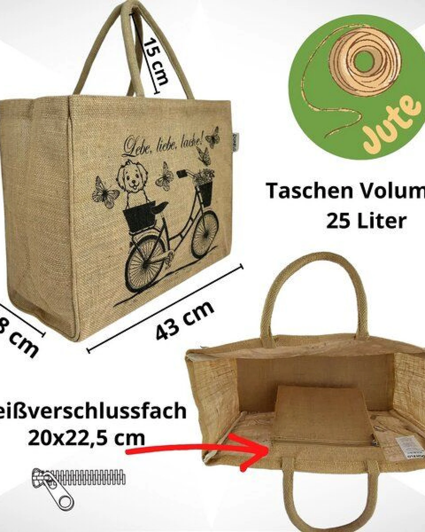 Domelo große Jute Einkaufskorb, Vegane Einkaufstasche nachhaltige Handtasche/ Shopper – Ansicht 3