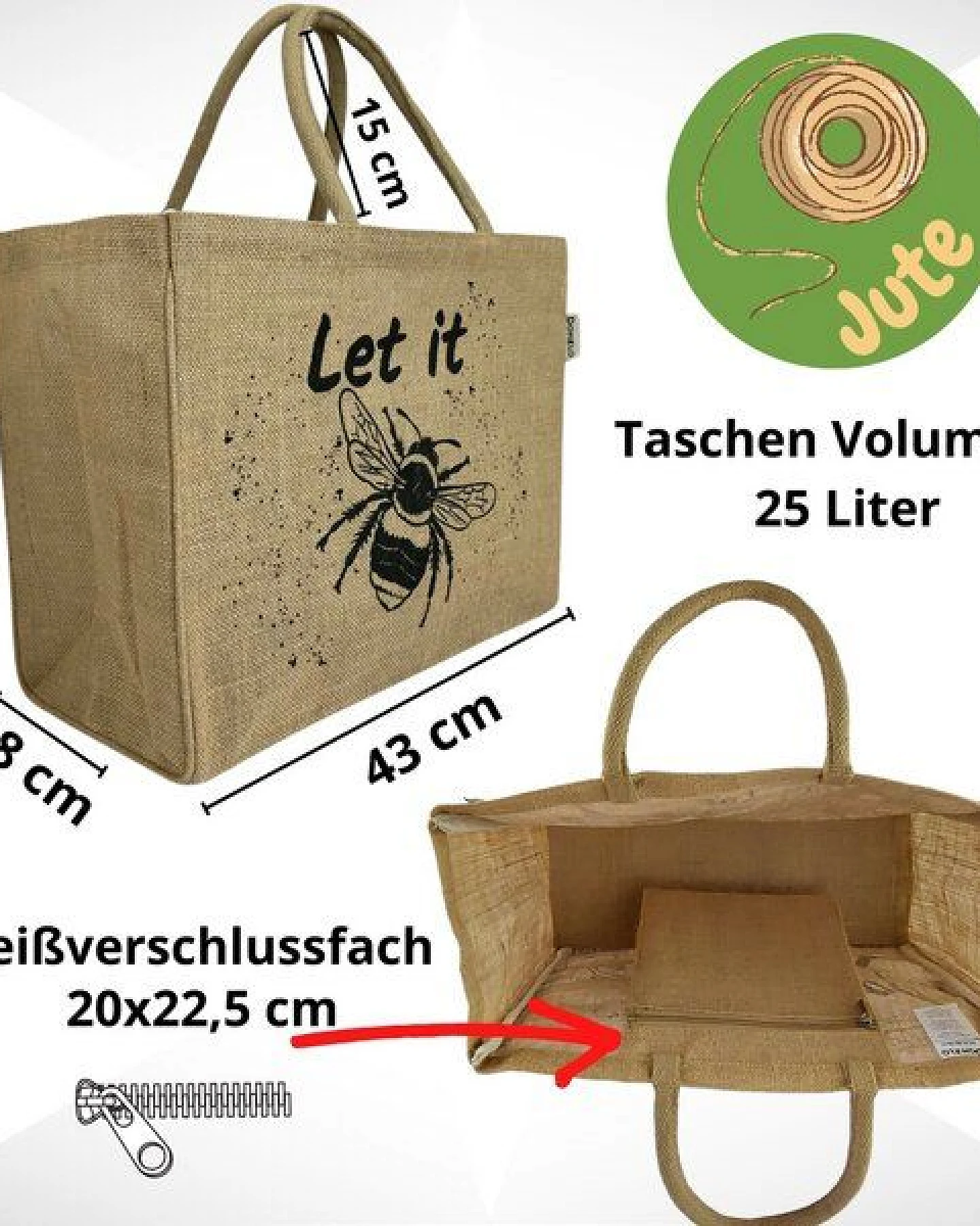 Domelo große Jute Einkaufskorb, Vegane Einkaufstasche nachhaltige Handtasche/ Shopper – Ansicht 3