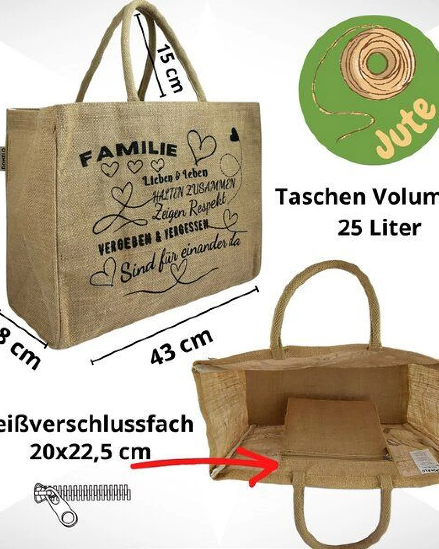 Domelo große Jute Einkaufskorb, Vegane Einkaufstasche Handtasche/ Shopper – Ansicht 3