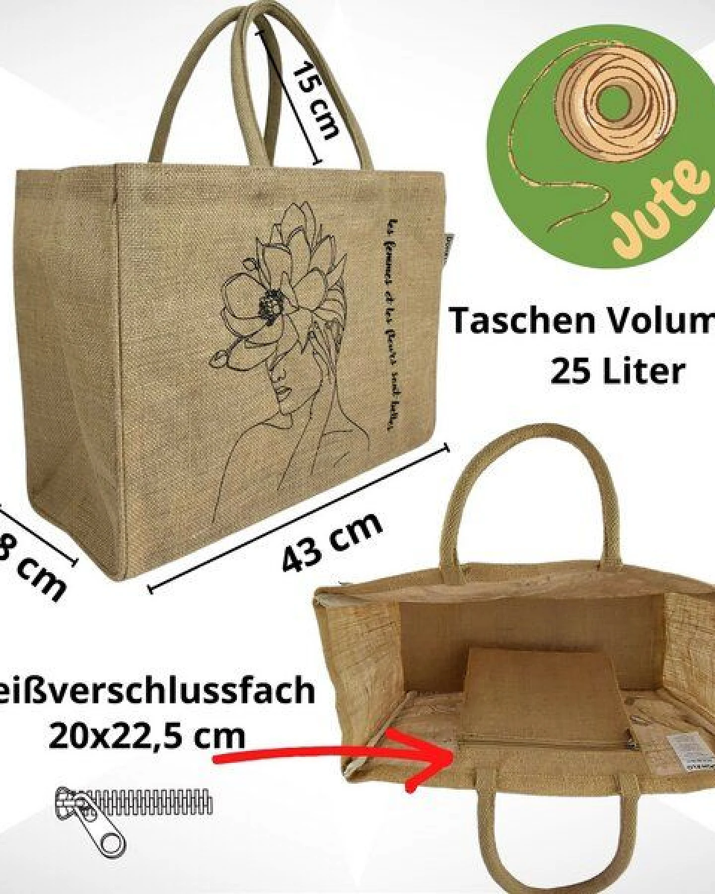 Domelo große Jute Einkaufskorb, Vegane Einkaufstasche nachhaltige Handtasche/ Shopper – Ansicht 3