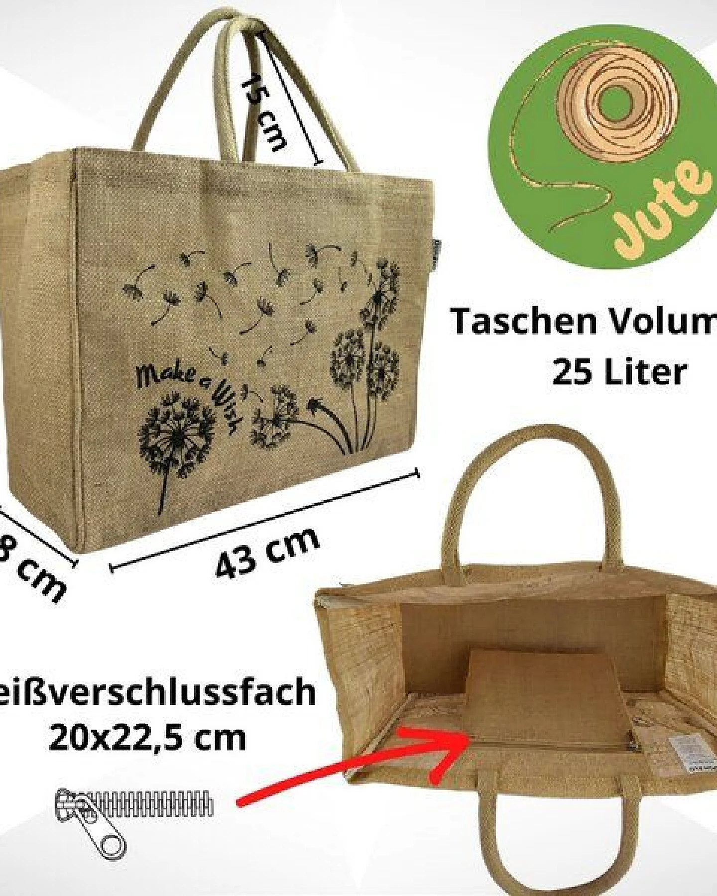 Domelo große Jute Einkaufskorb, Vegane Einkaufstasche nachhaltige Handtasche/ Shopper – Ansicht 3