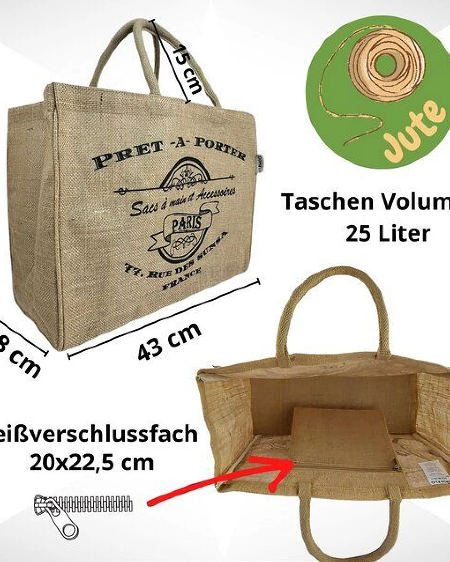 Domelo große Jute Einkaufskorb, Vegane Einkaufstasche nachhaltige Handtasche/ Shopper – Ansicht 3