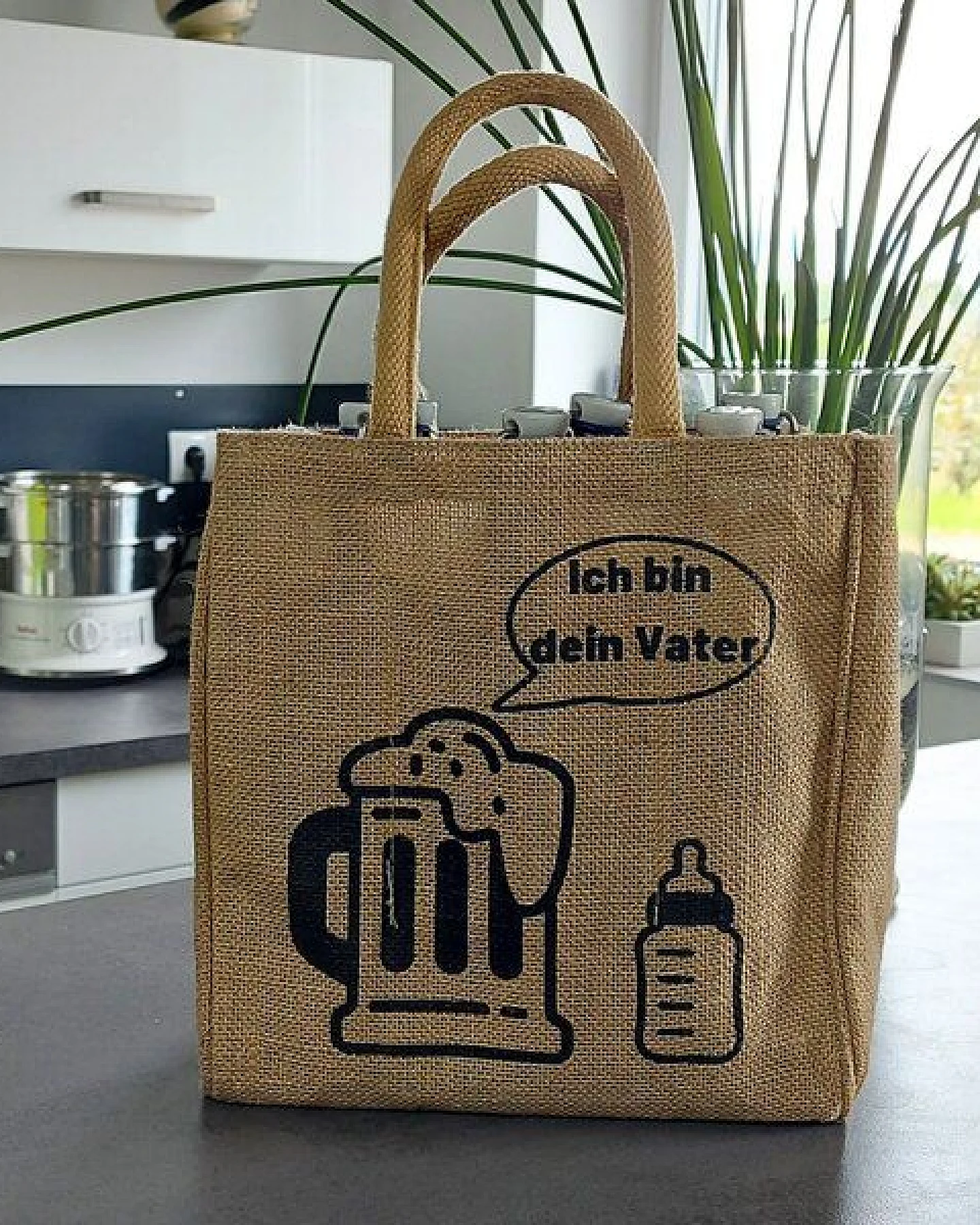 Domelo Jute Einkaufstasche, Flaschenträger mit 6 Fächer. 100% Vegane Bierflaschenträge – Ansicht 2