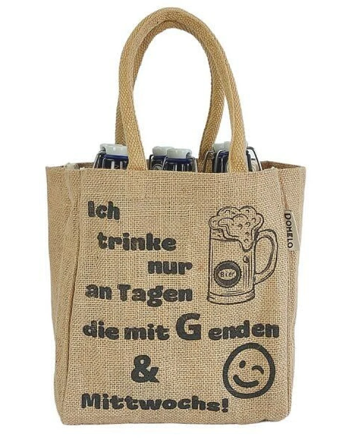 Domelo Jute Einkaufstasche, Flaschenträger mit 6 Fächer. 100% Vegane Bierflaschenträge