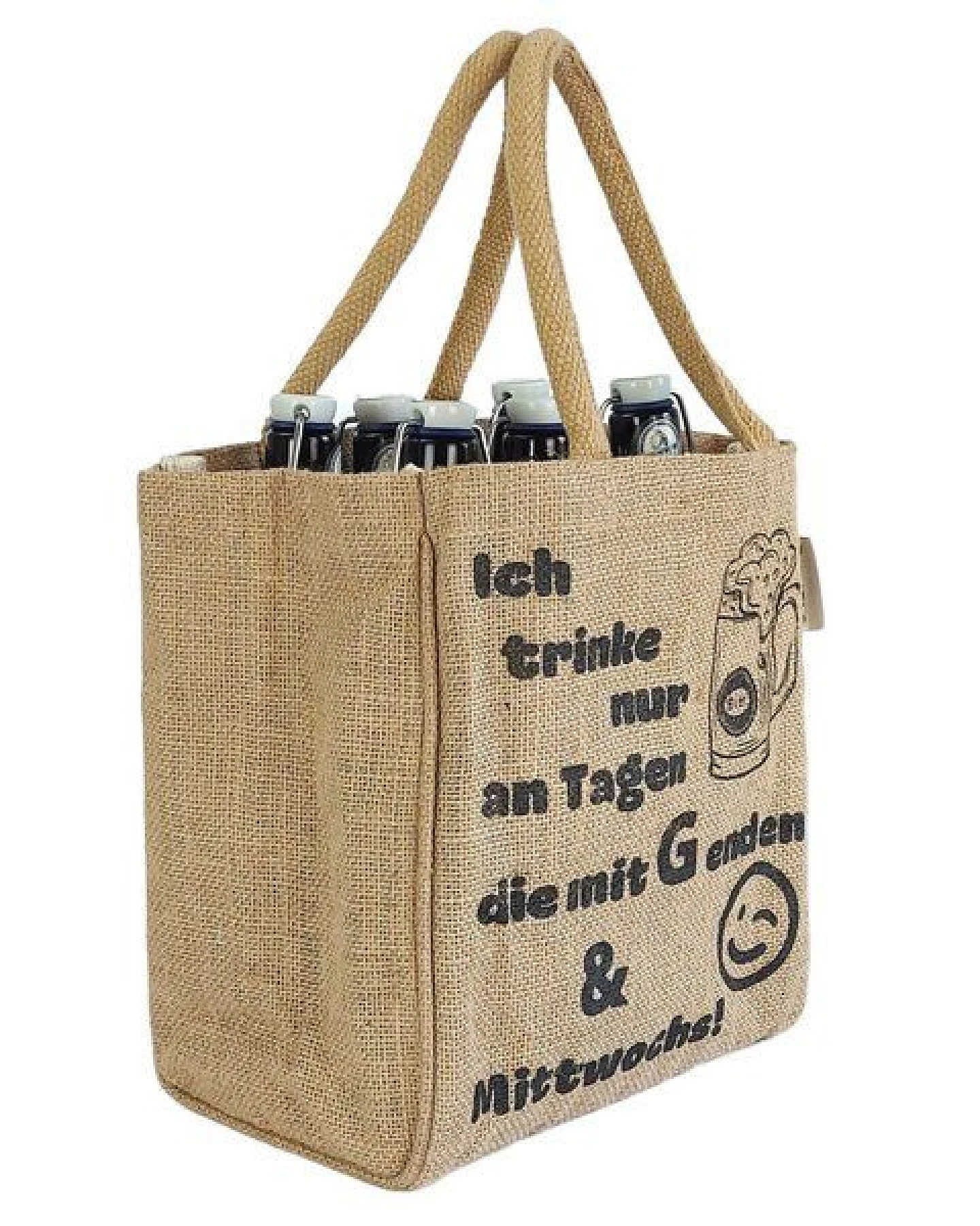 Domelo Jute Einkaufstasche, Flaschenträger mit 6 Fächer. 100% Vegane Bierflaschenträge – Ansicht 3