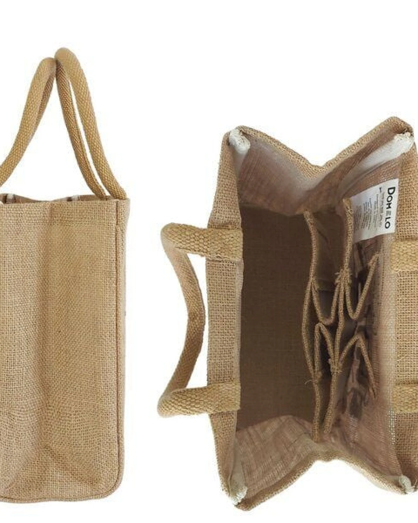 Domelo Jute Einkaufstasche, Flaschenträger mit 6 Fächer. 100% Vegane Bierflaschenträge – Ansicht 3