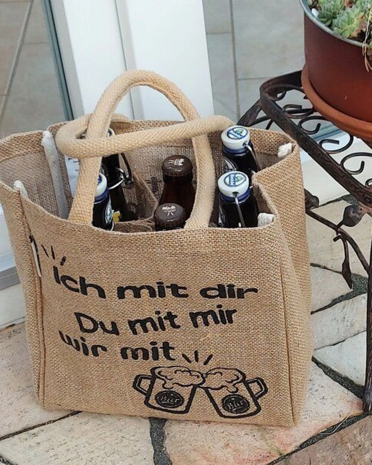 Domelo Jute Einkaufstasche, Flaschenträger mit 6 Fächer. 100% Vegane Bierflaschenträge – Ansicht 2