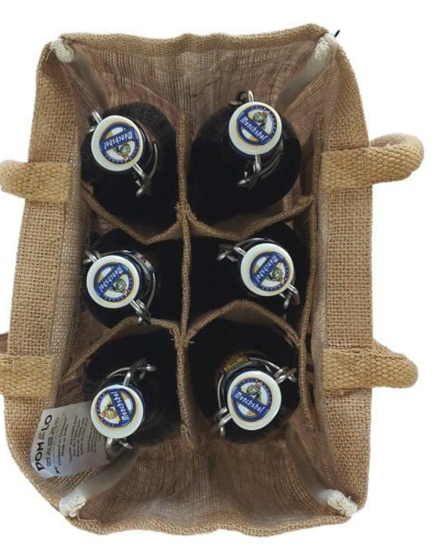 Domelo Jute Einkaufstasche, Flaschenträger mit 6 Fächer. 100% Vegane Bierflaschenträge – Ansicht 4