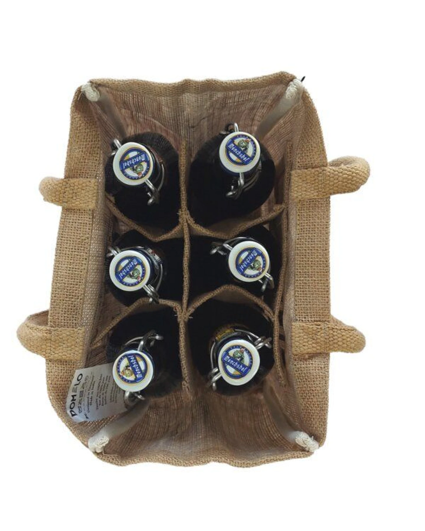 Domelo Jute Einkaufstasche, Flaschenträger mit 6 Fächer. 100% Vegane Bierflaschenträge – Ansicht 4
