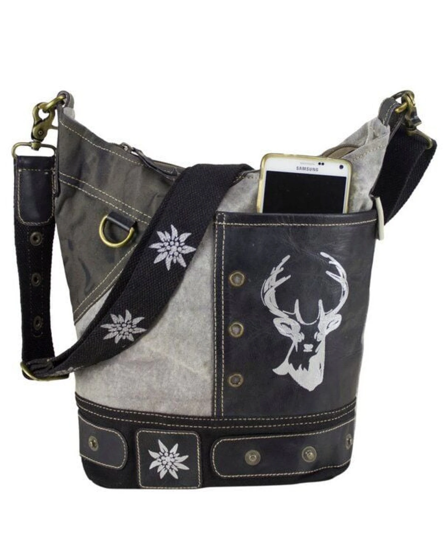 Domelo Hobo Tasche Canvas Umhängetasche mit Trachten Motive graue Schultertasche – Ansicht 3
