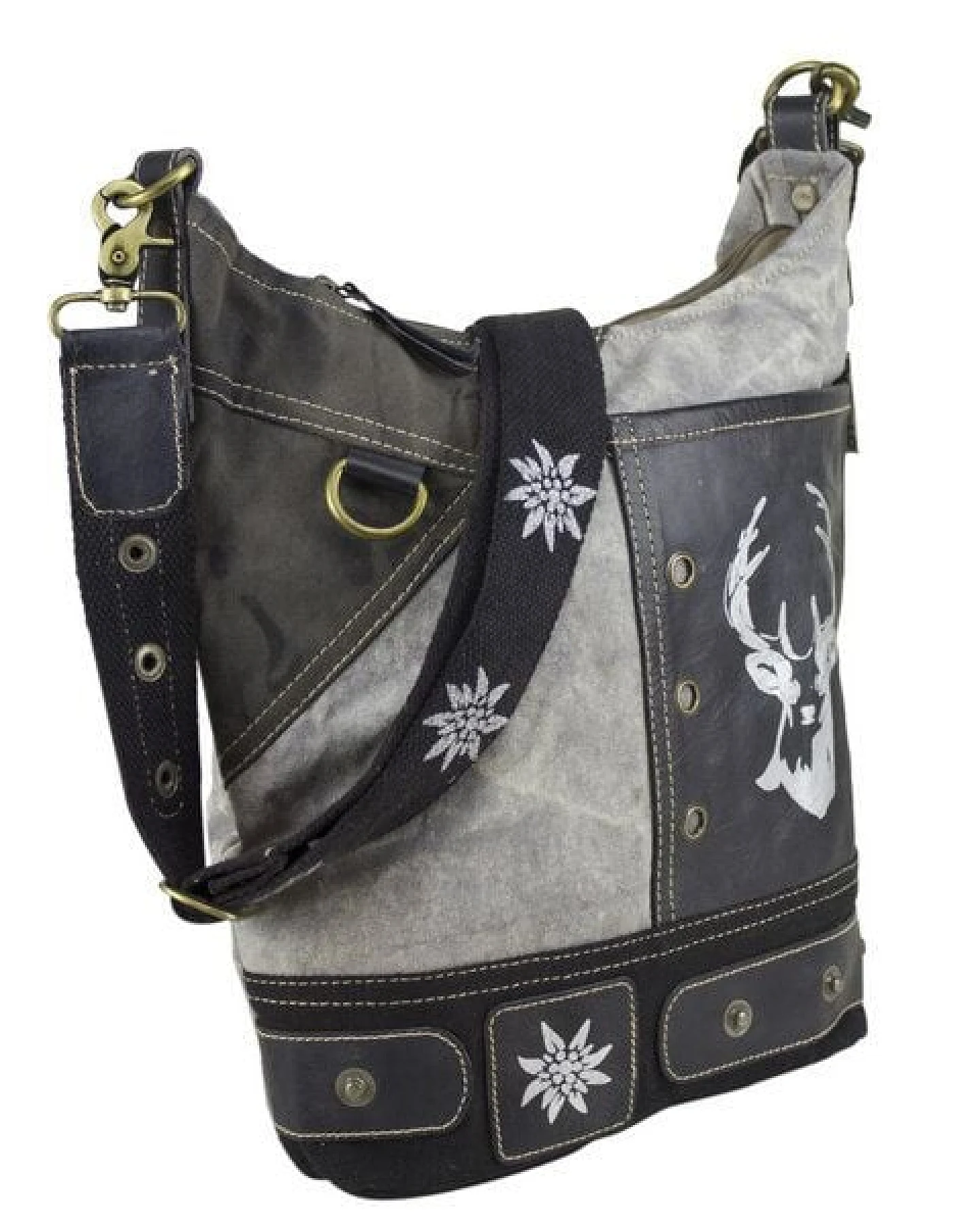 Domelo Hobo Tasche Canvas Umhängetasche mit Trachten Motive graue Schultertasche – Ansicht 4