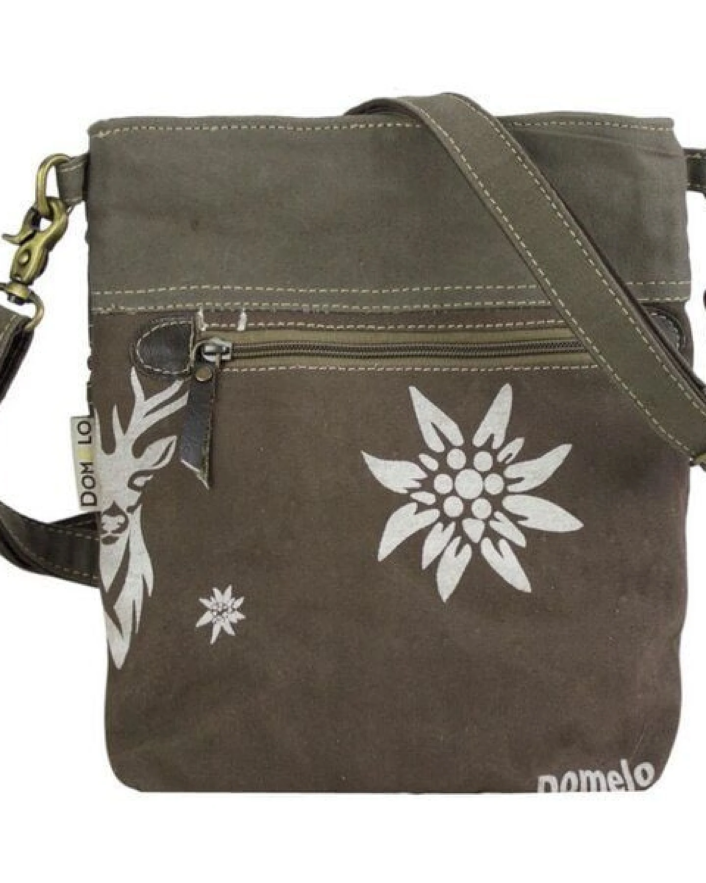 Domelo Umhängetasche. Canvas Trachtentasche mit Hirsch-Motiv, braun/ Khaki grün – Ansicht 4