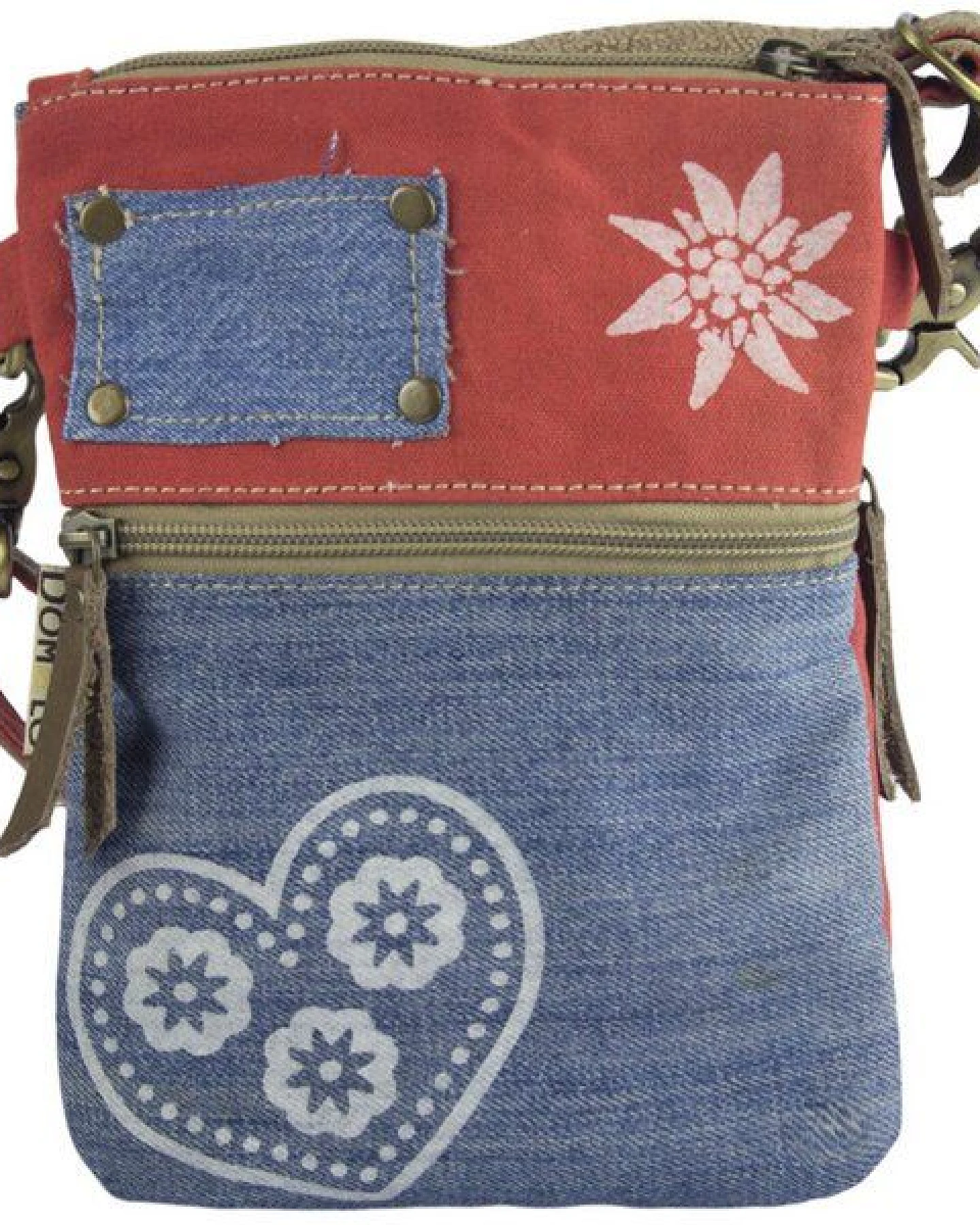 Domelo kleine Umhängetasche. Trachtentasche aus recycelter Jeans & Canvas mit Herz-Motiv – Ansicht 4