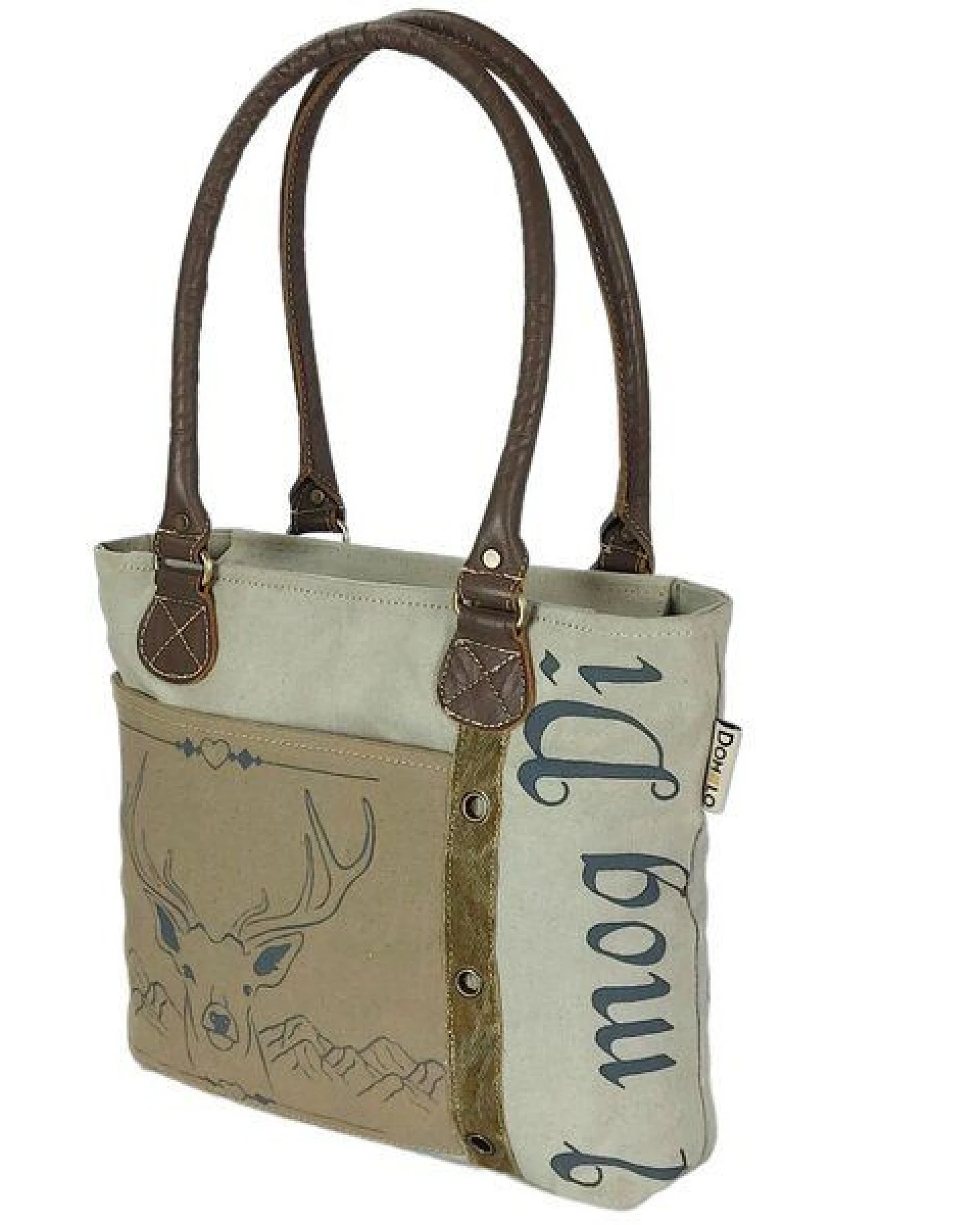 Domelo Canvas Handtasche. Schultertasche in beige/braun mit Hirsch-Motiv – Ansicht 3