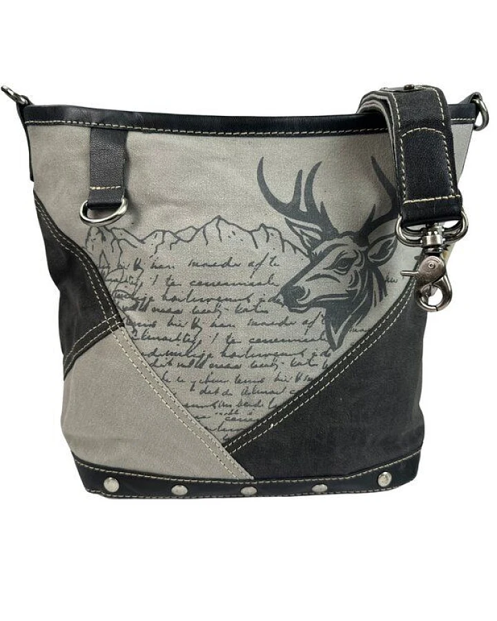 Domelo Canvas Tasche. Große Trachtentasche. Umhängetasche Schultertasche grau
