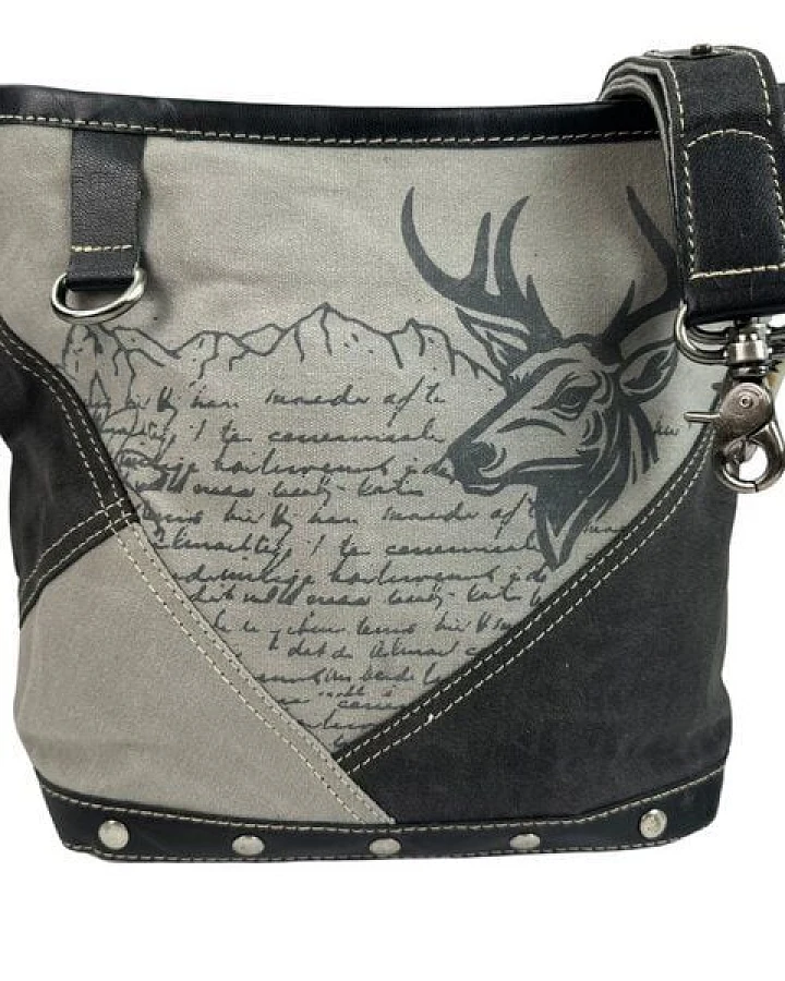 Domelo Canvas Tasche. Große Trachtentasche. Umhängetasche Schultertasche grau
