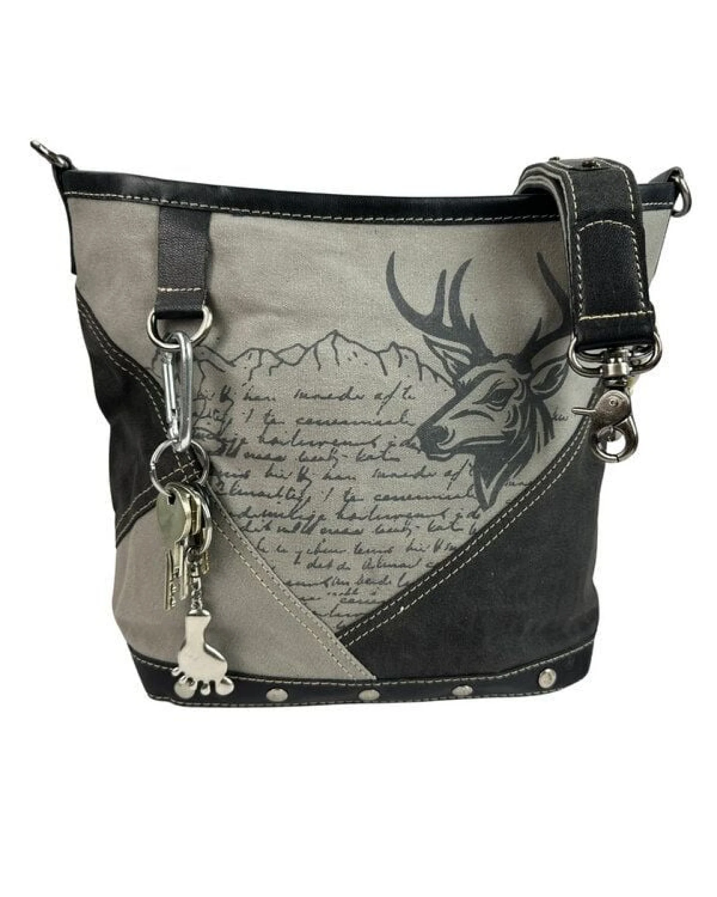 Domelo Canvas Tasche. Große Trachtentasche. Umhängetasche Schultertasche grau – Ansicht 3