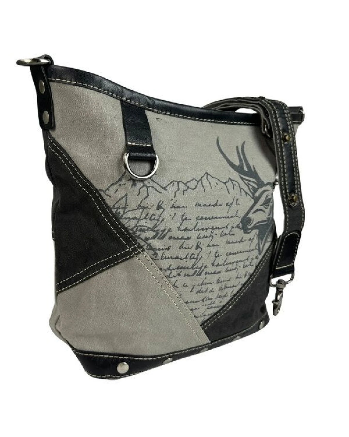 Domelo Canvas Tasche. Große Trachtentasche. Umhängetasche Schultertasche grau – Ansicht 4