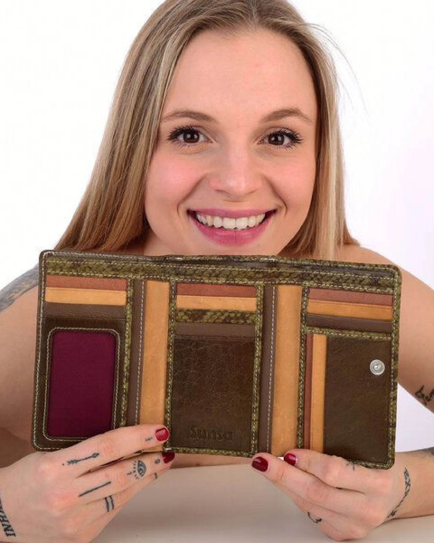 Sunsa Leder Damen Geldbörse Portemonnaie Brieftasche großer Geldbeutel – Ansicht 2