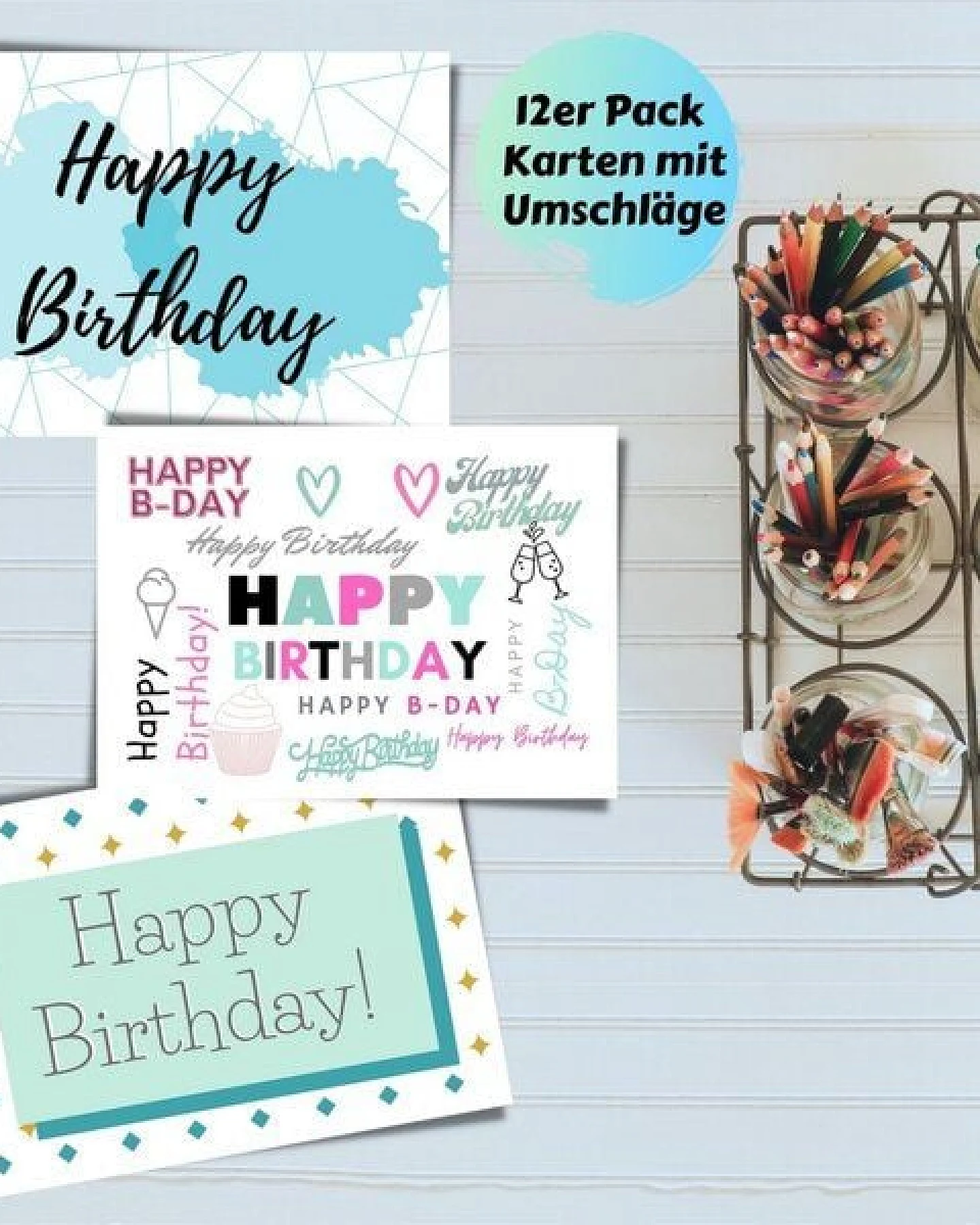 Domelo 12er Set Geburtstagskarten mit Umschlag Glückwunschkarten Postkarte als Grußkarten – Ansicht 4