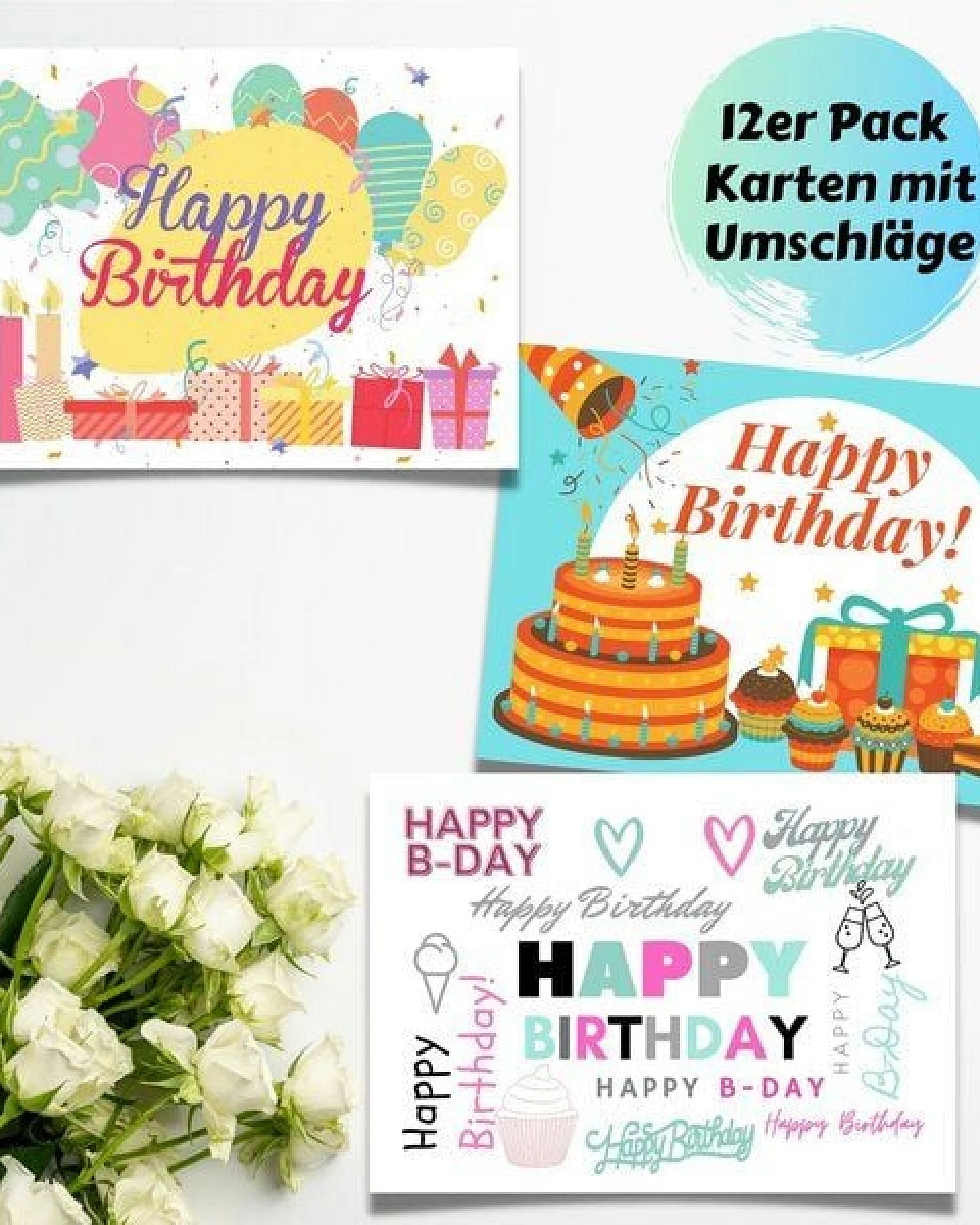 Domelo 12er Set Geburtstagskarten mit Umschlag Glückwunschkarten Postkarte als Grußkarten – Ansicht 3
