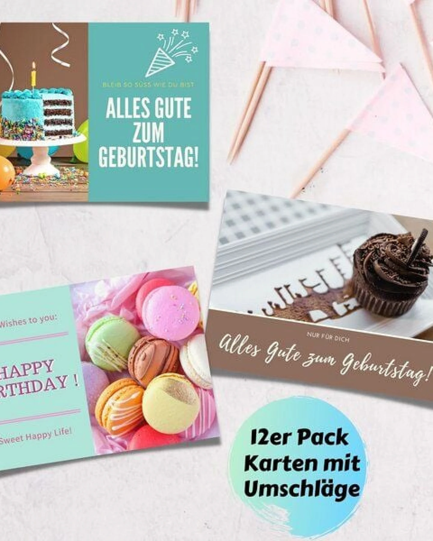 Domelo 12er Set Geburtstagskarten mit Umschlag Glückwunschkarten Postkarte als Grußkarten – Ansicht 4