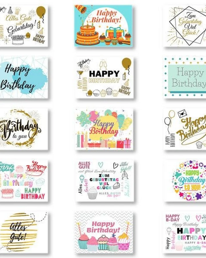 Domelo 15er Set Geburtstagskarten mit Umschlag Glückwunschkarten Postkarte als Grußkarten