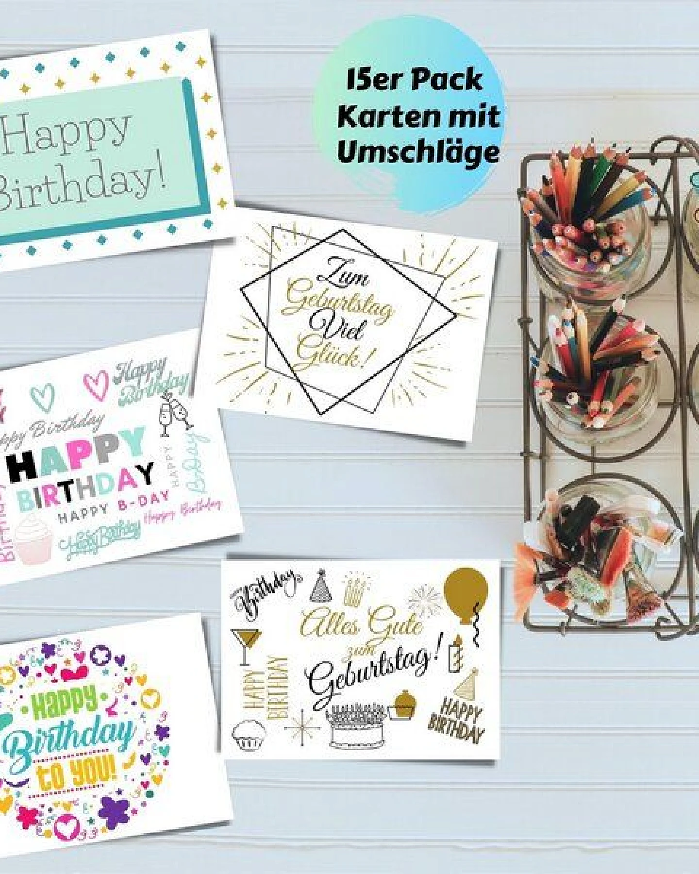 Domelo 15er Set Geburtstagskarten mit Umschlag Glückwunschkarten Postkarte als Grußkarten – Ansicht 3