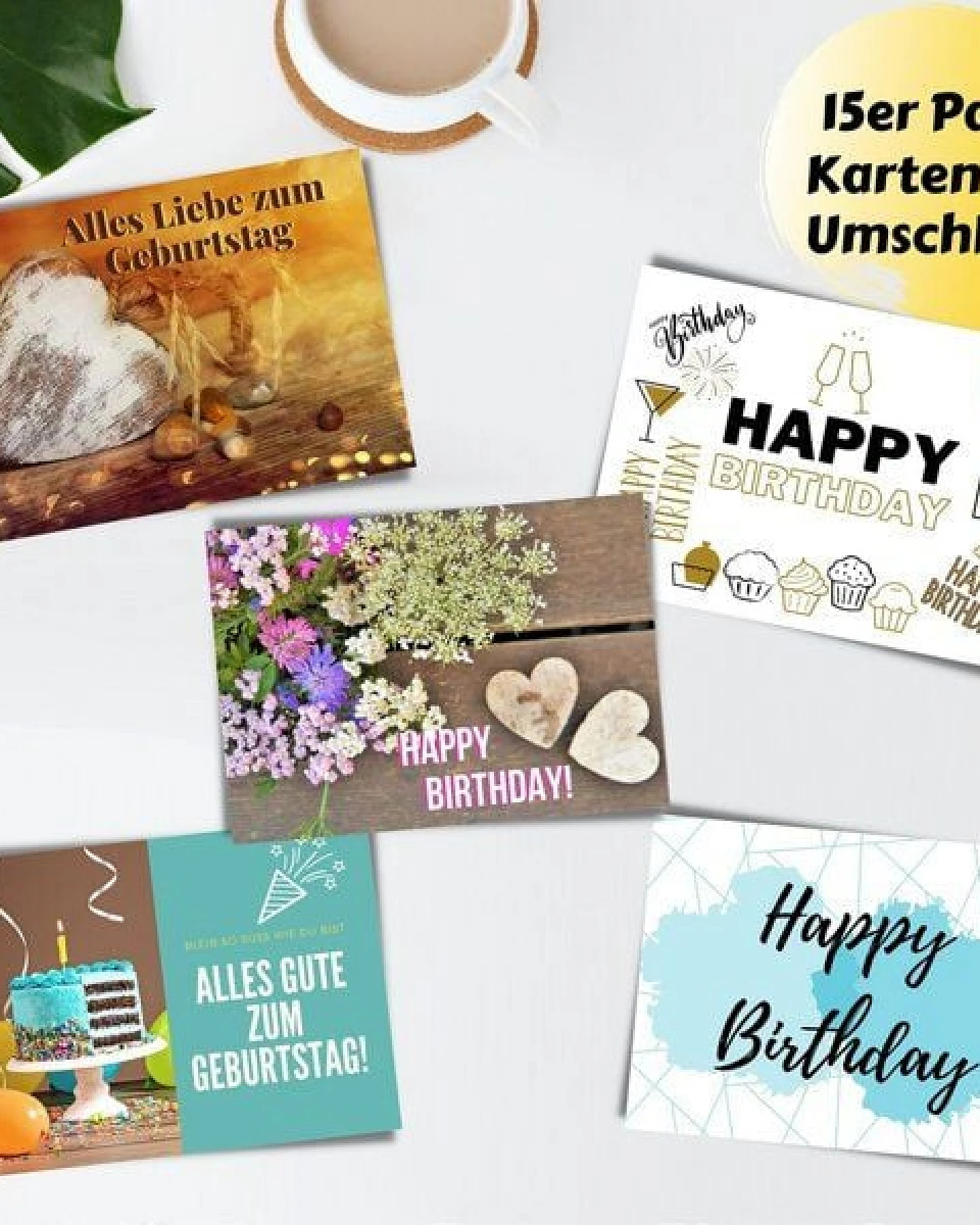 Domelo 15er Set Geburtstagskarten mit Umschlag Glückwunschkarten Postkarte als Grußkarten – Ansicht 3
