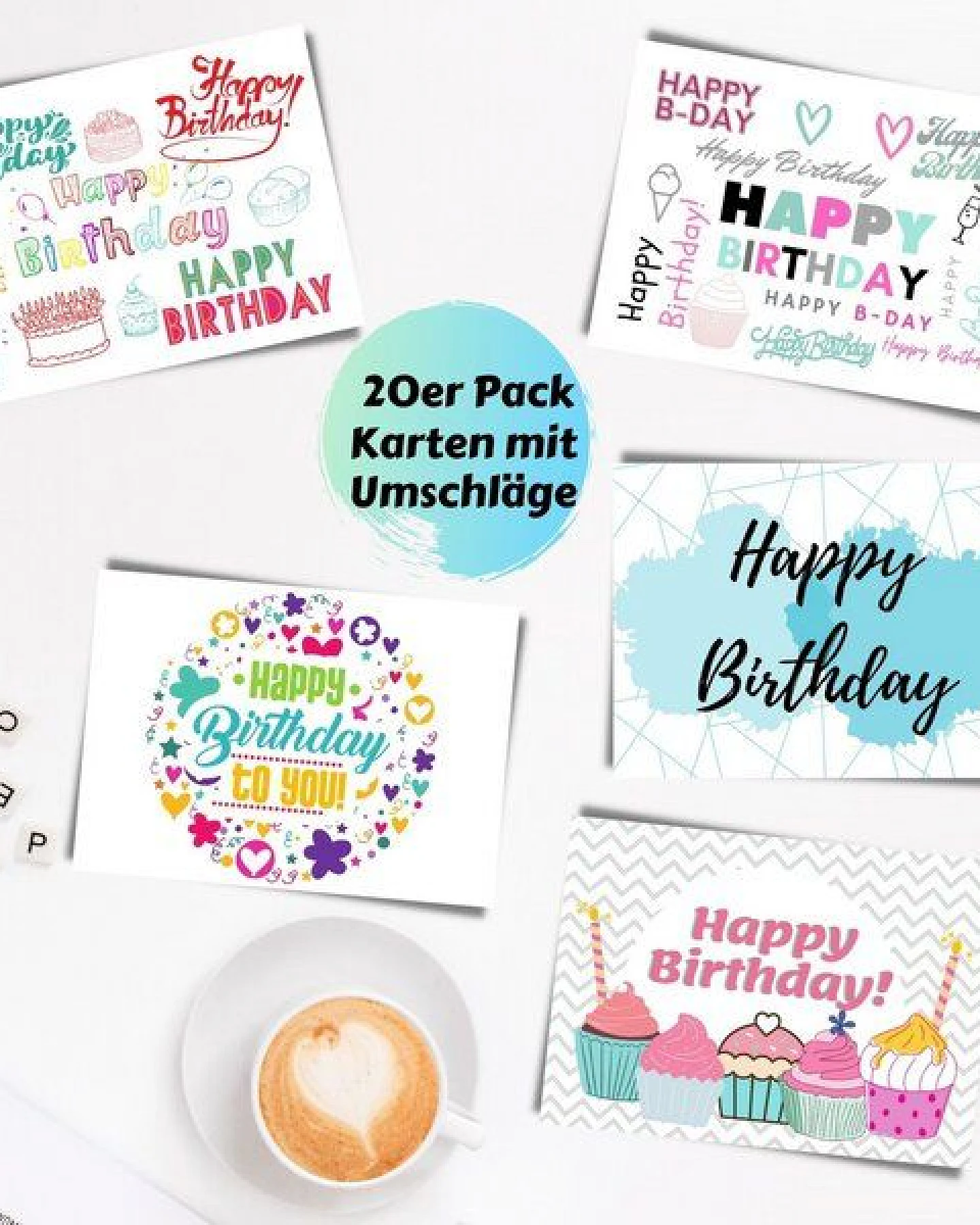Domelo 20er Set Geburtstagskarten mit Umschlag Glückwunschkarten Postkarte als Grußkarten – Ansicht 3