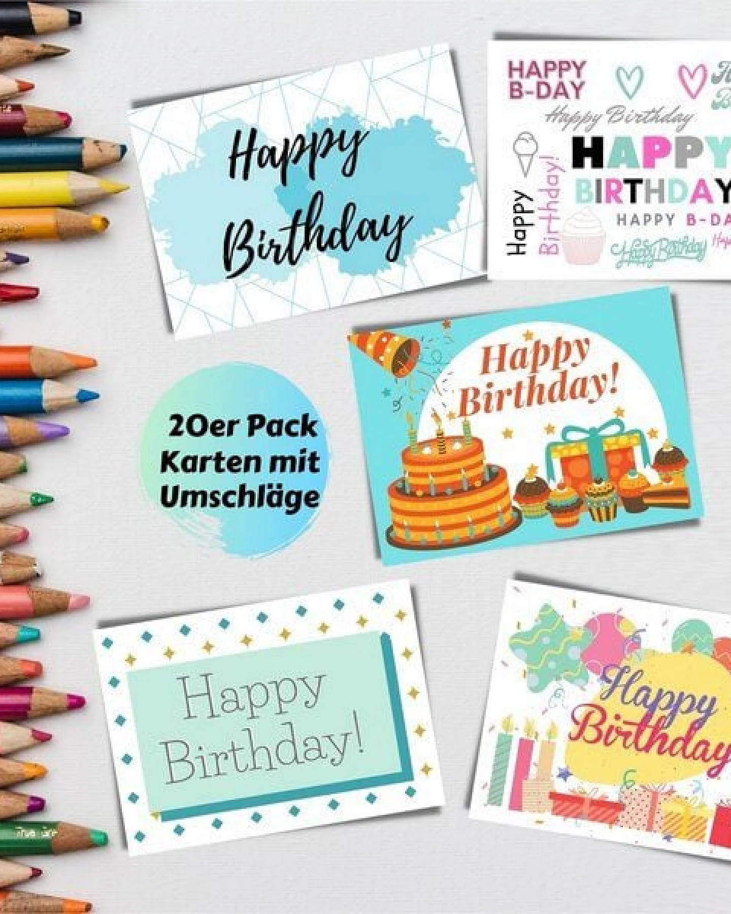 Domelo 20er Set Geburtstagskarten mit Umschlag Glückwunschkarten Postkarte als Grußkarten – Ansicht 3