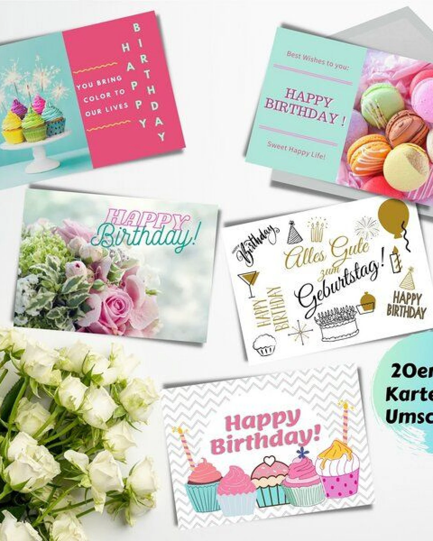 Domelo 20er Set Geburtstagskarten mit Umschlag Glückwunschkarten Postkarte als Grußkarten – Ansicht 3