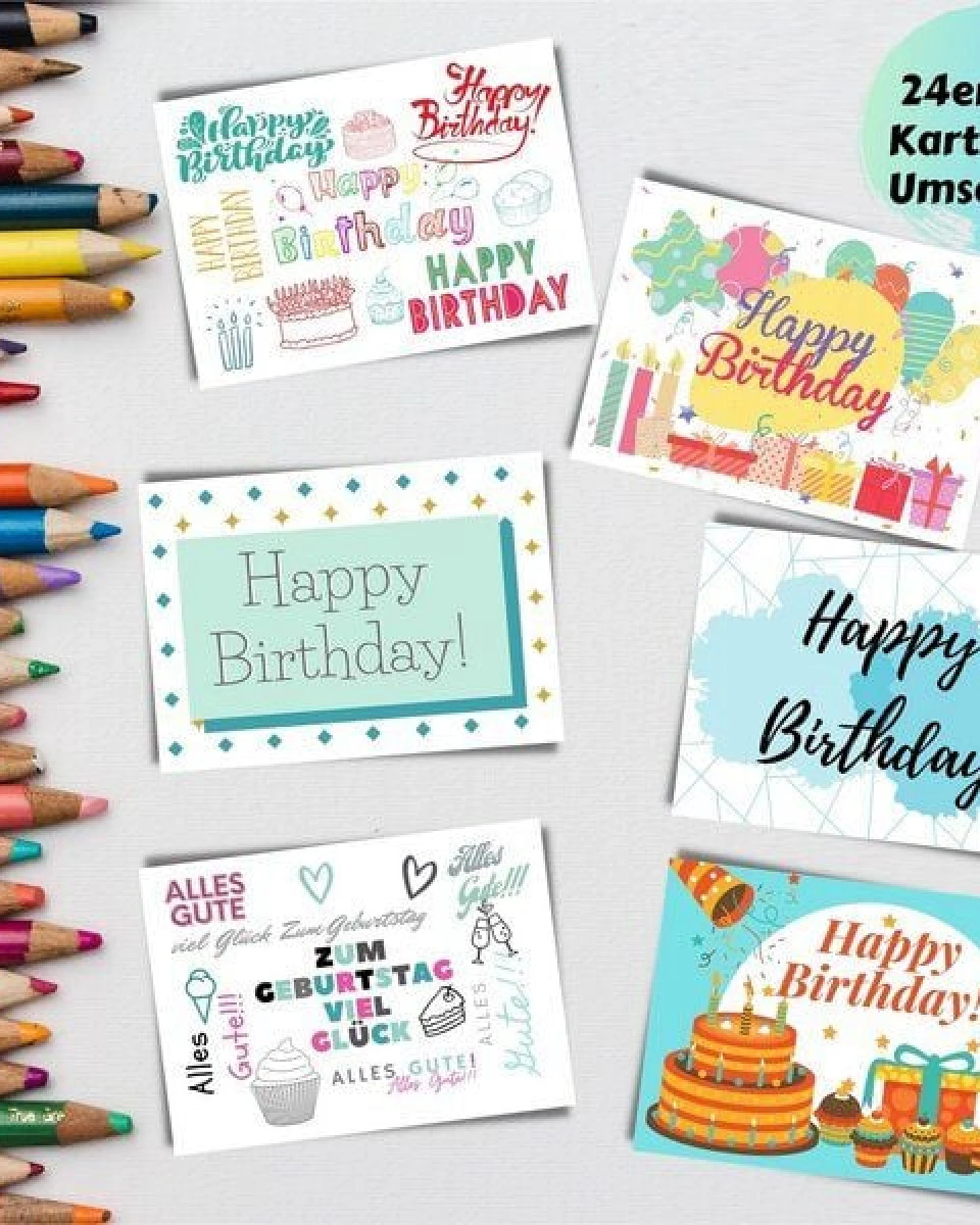 Domelo 24er Set Geburtstagskarten mit Umschlag Glückwunschkarten Postkarte als Grußkarten – Ansicht 3