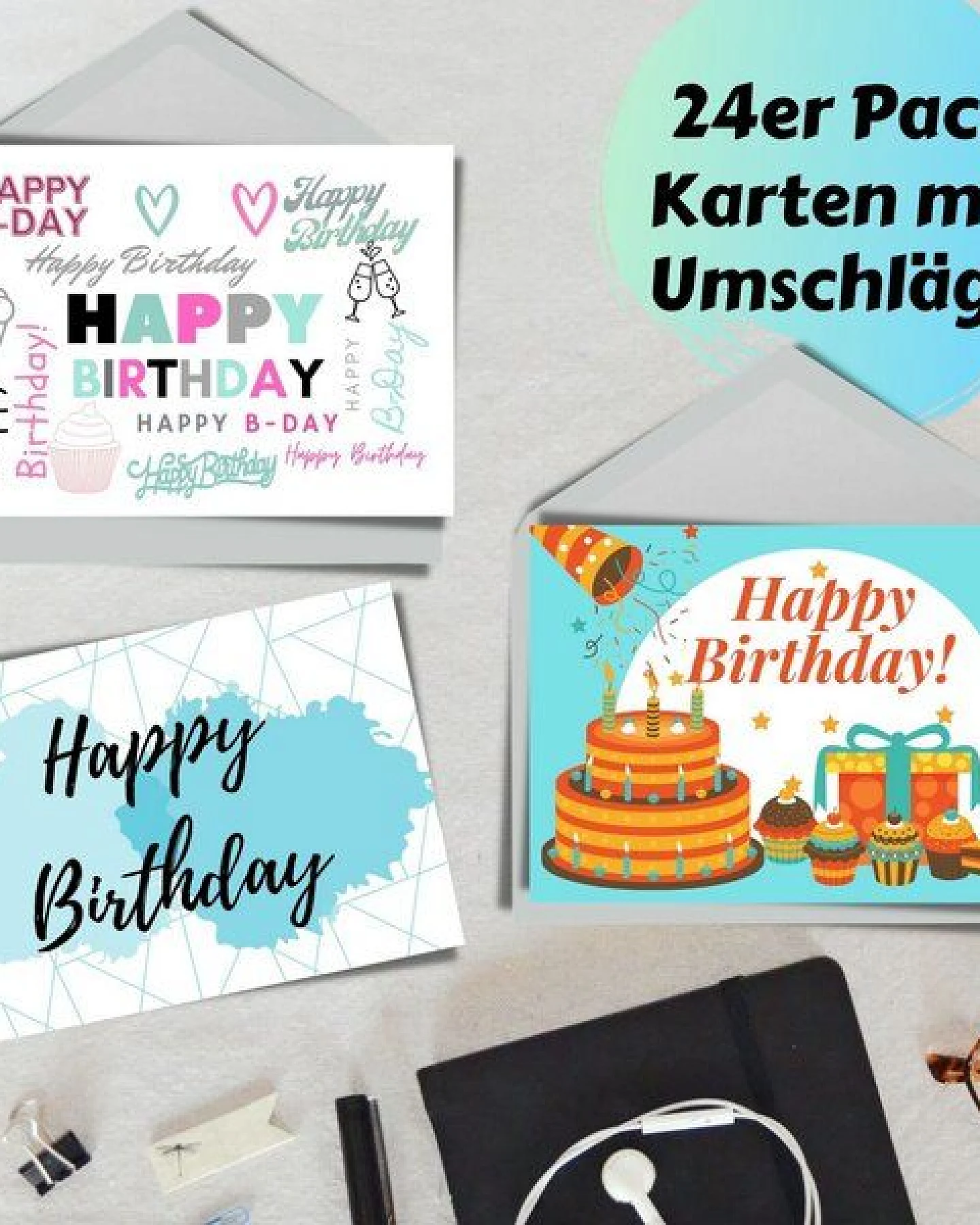 Domelo 24er Set Geburtstagskarten mit Umschlag Glückwunschkarten Postkarte als Grußkarten – Ansicht 2