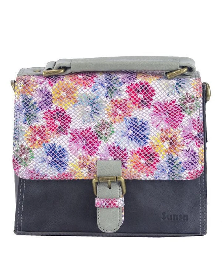 Sunsa Ledertasche bunte Lederresten Umhängetasche