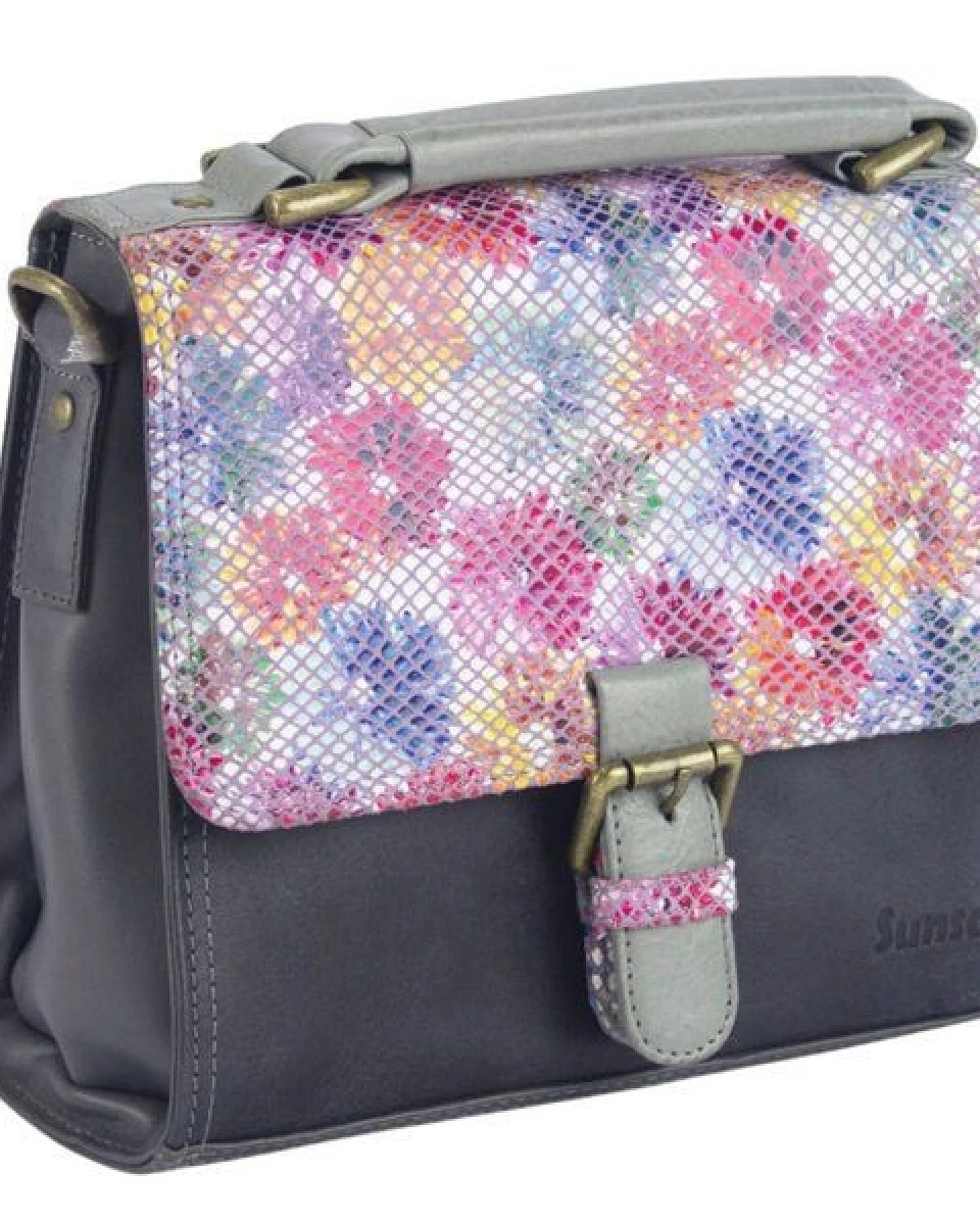 Sunsa Ledertasche bunte Lederresten Umhängetasche – Ansicht 3