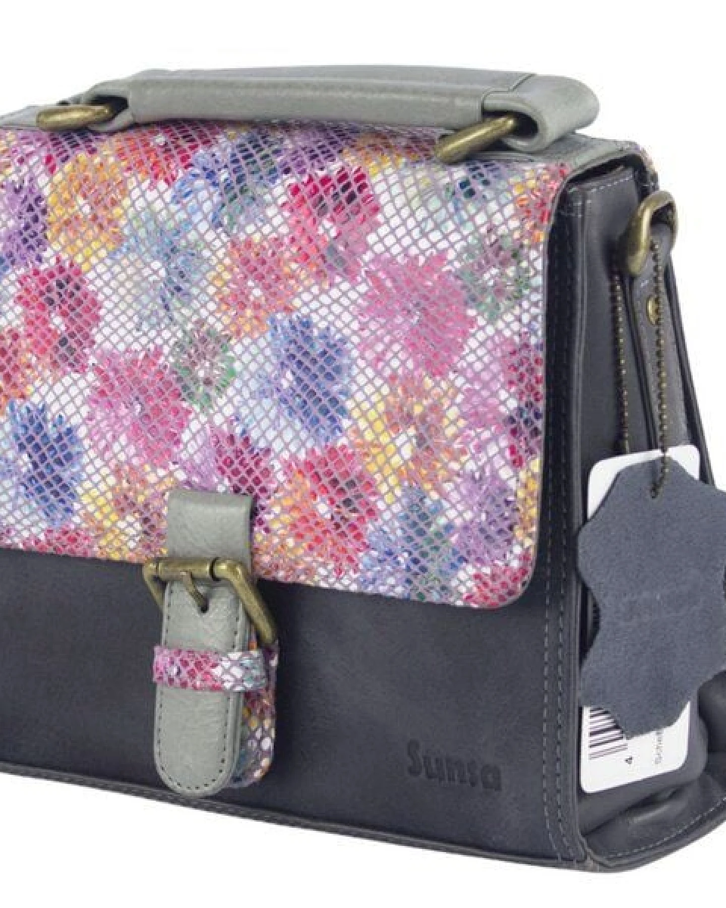 Sunsa Ledertasche bunte Lederresten Umhängetasche – Ansicht 4