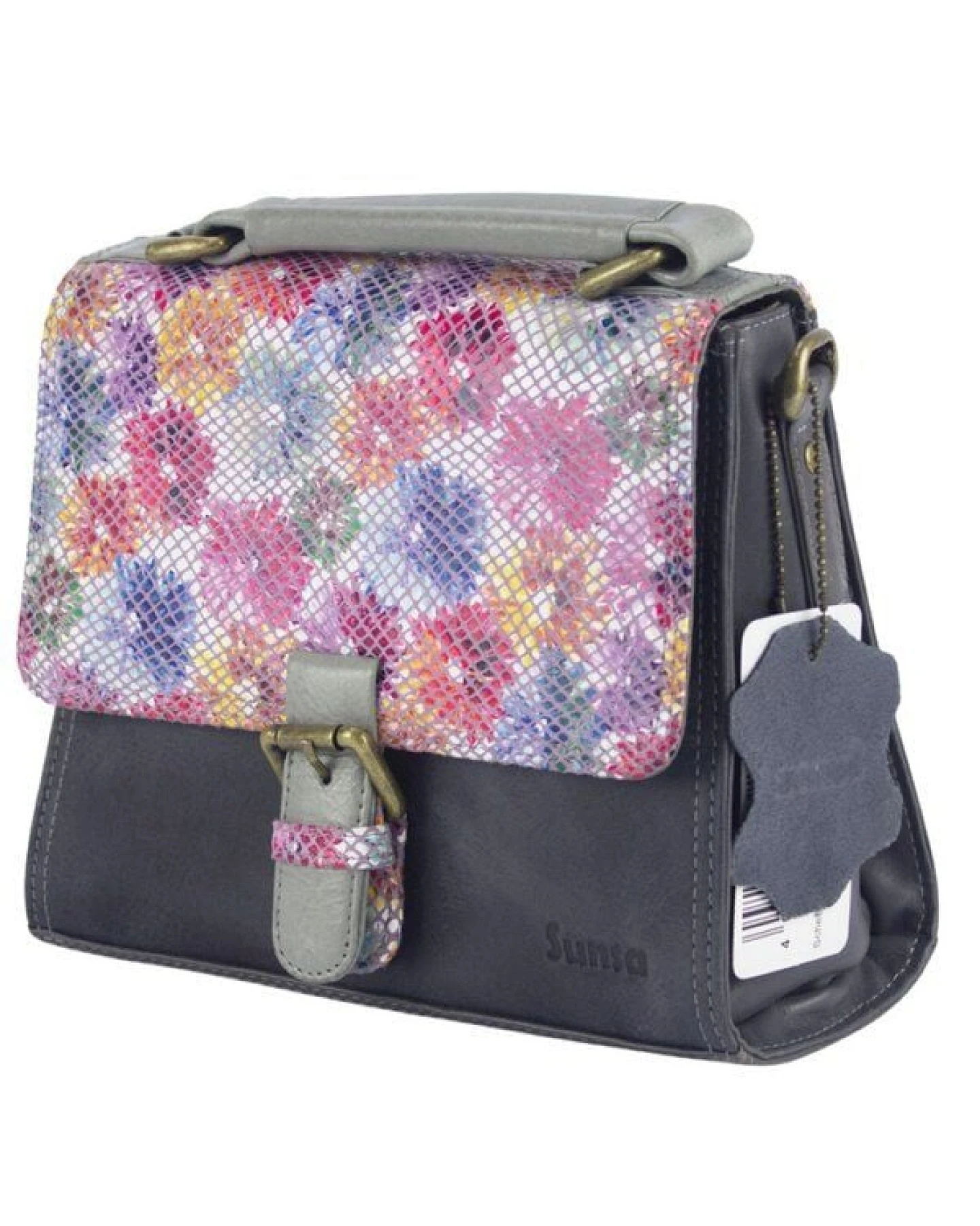 Sunsa Ledertasche bunte Lederresten Umhängetasche – Ansicht 4