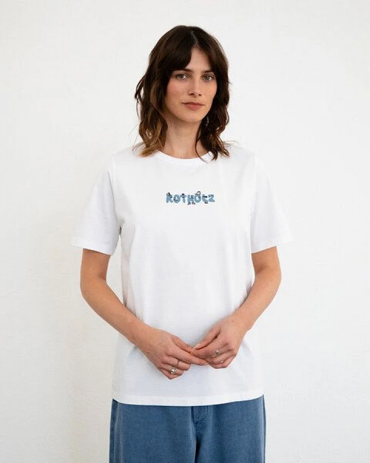Rotholz Logo Print T-shirt Bio Baumwolle - Weiß