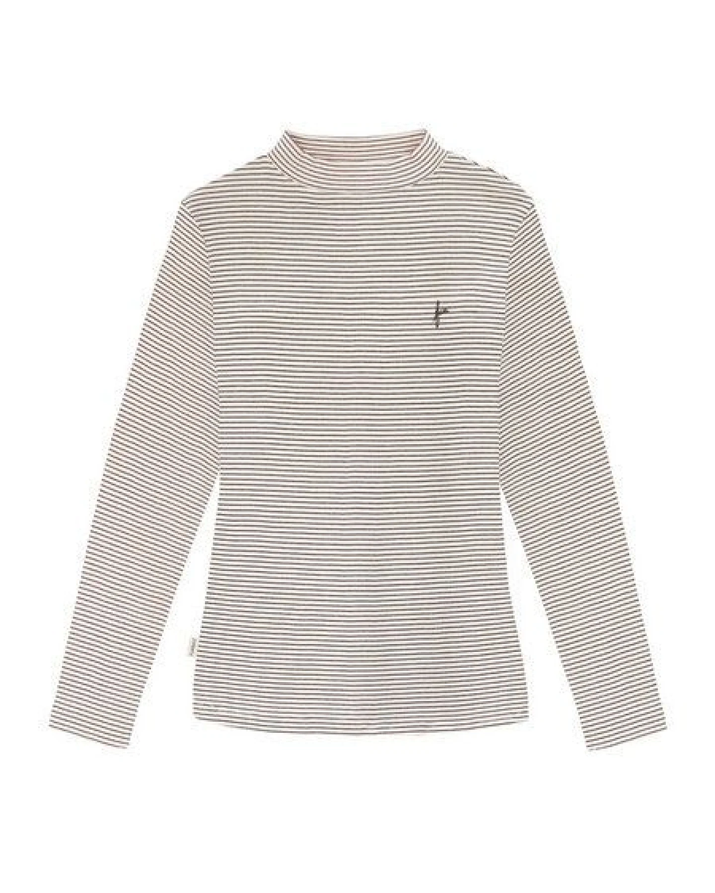 FUXBAU Frauen Fitted Stehkragen Longsleeve - creme braun gestreift – Ansicht 4