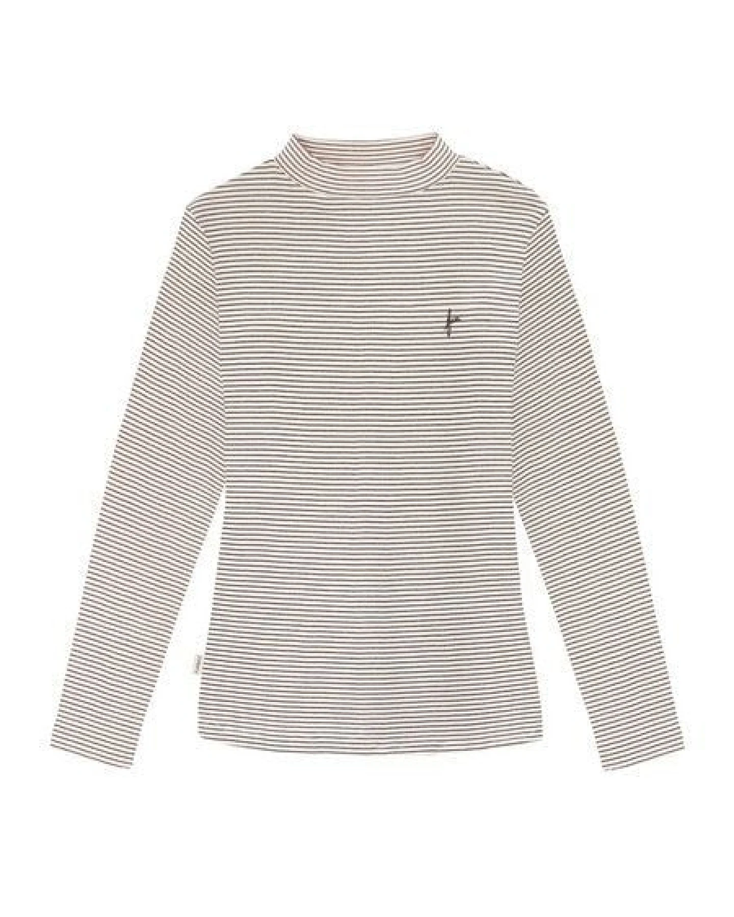 FUXBAU Frauen Fitted Stehkragen Longsleeve - creme braun gestreift – Ansicht 4