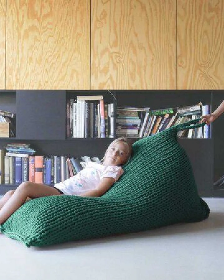 PANAPUFA Riesiger Chunky-Strick Sessel Bean Bag XXL Strick-Sitzsack Handgestrickter