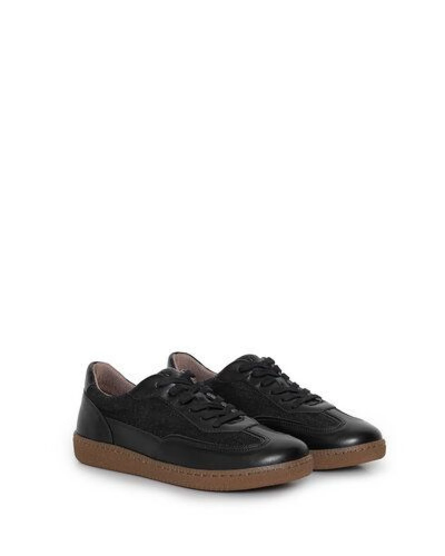 AGAZI NOMAD MOON – schwarze Turnschuhe aus Weizenkornleder und Leinen – Ansicht 2