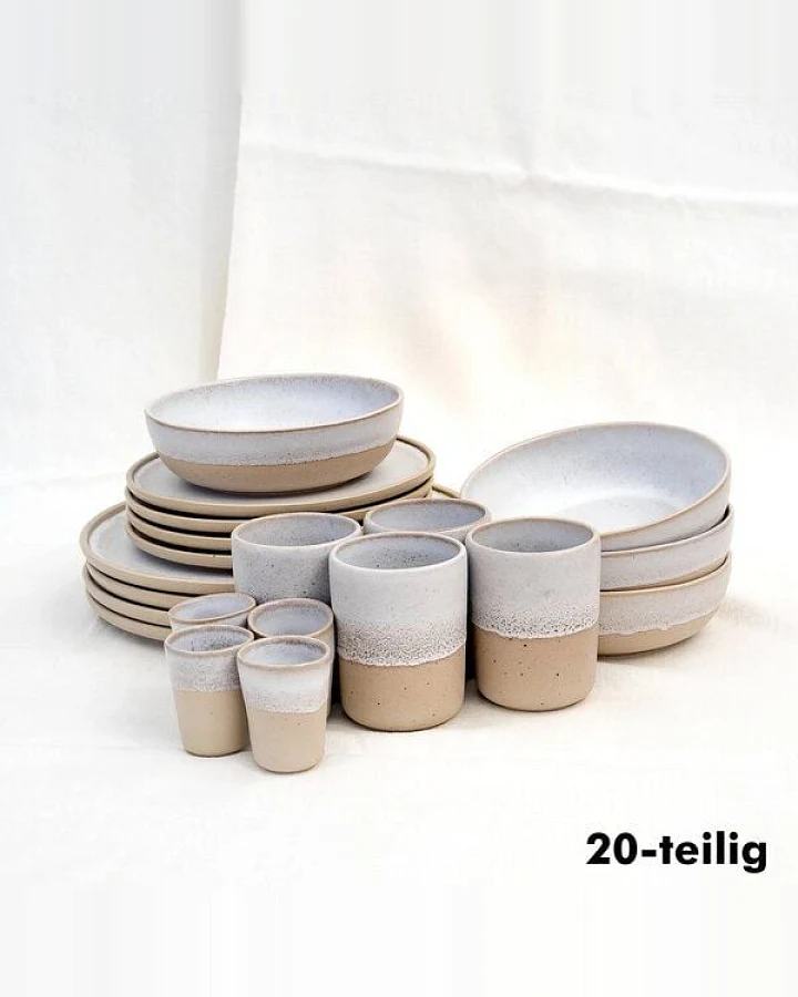 EDDA stoneware Komplett Set Aalina in Beige und Weiß aus Steingut (handgemacht)