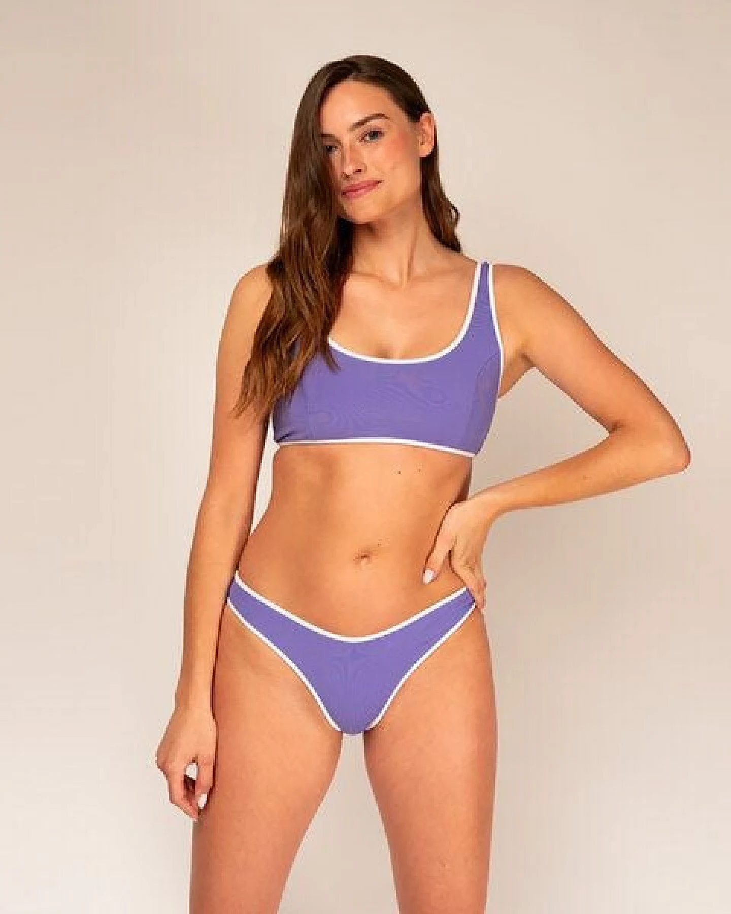 Woodlike Ocean Contour Cheeky Bikini Pant - wendebar weiß / rose brown / lila – Ansicht 3